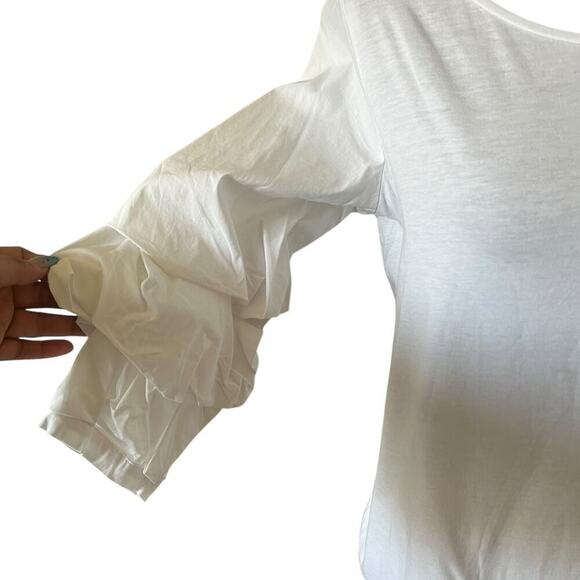 Hallhuber Women's 100% Cotton Causal Bubble Sleeve White Top Size Large - Picture 3 of 8